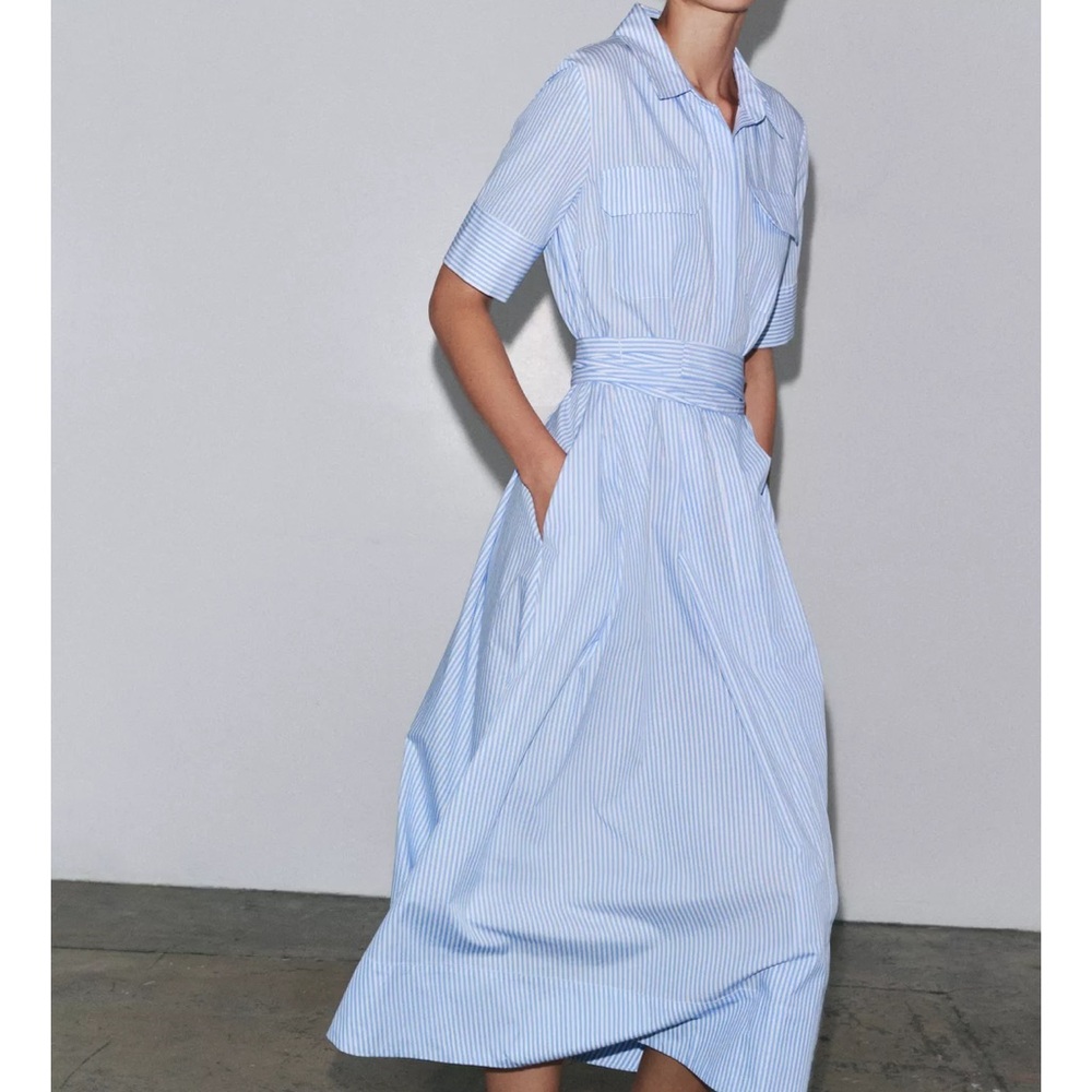 Zara Blue Striped Midi Dress
